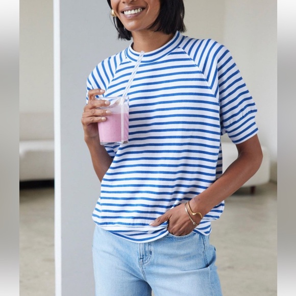 AYR Tops - AYR The Quick Wit Weekend Jaunt Stripe Tee Shirt In Beach Glass M
